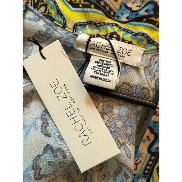 RACHEL ZOE Kimono Cardigan Caftan Blue Yellow Floral Mandala Boho Coverup NWT - Picture 3 of 7